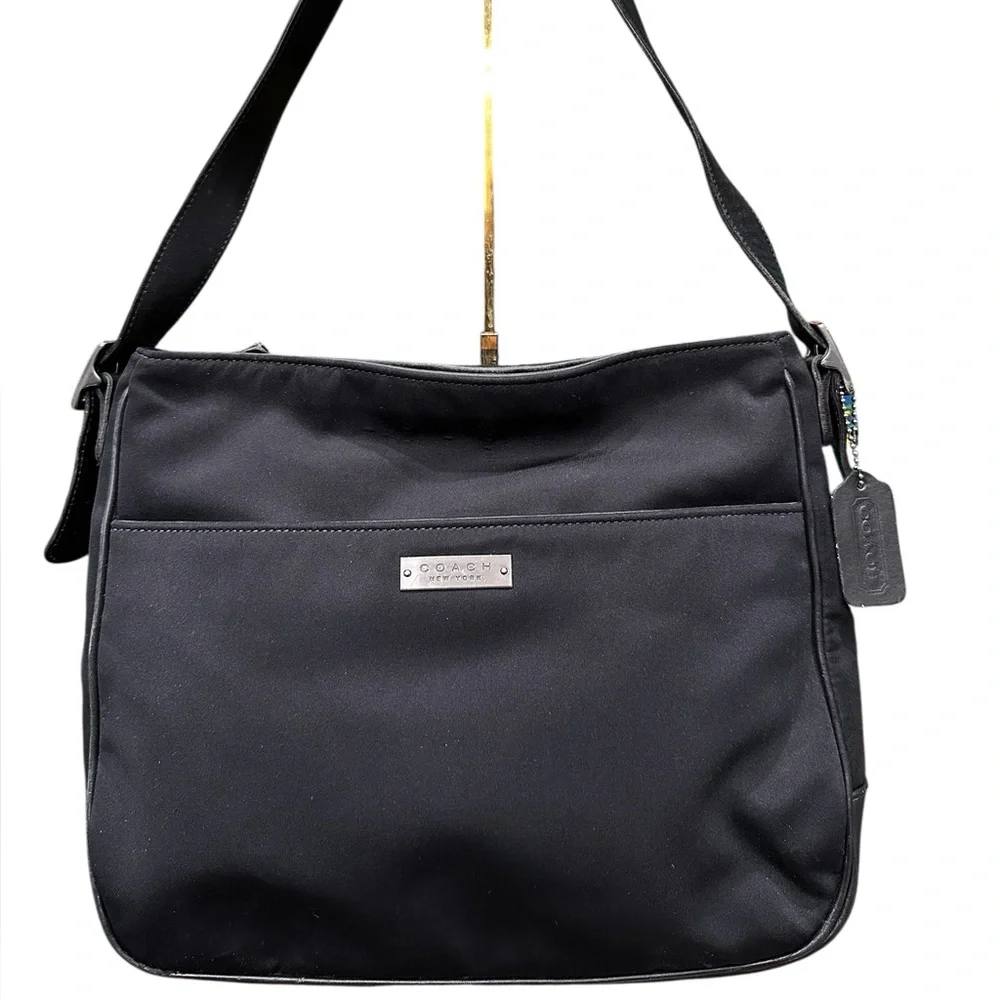 Vintage Coach Black Nylon Shoulder Bag Leather Trim Made in Costa Rica